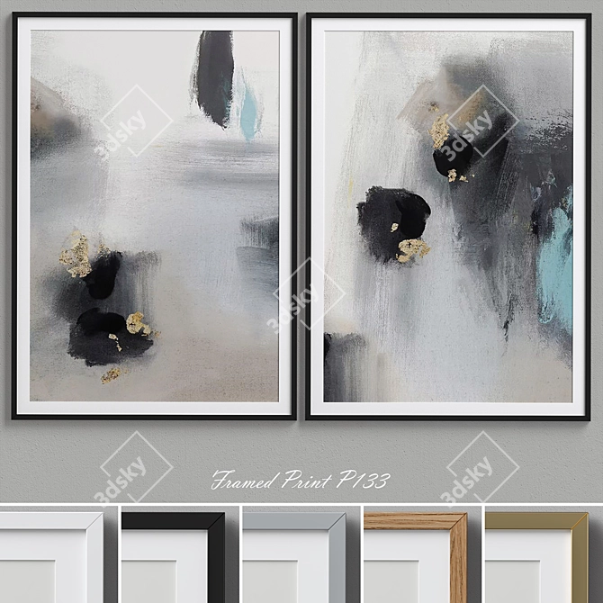 Abstract Foggy Wall Art Set 3D model image 1