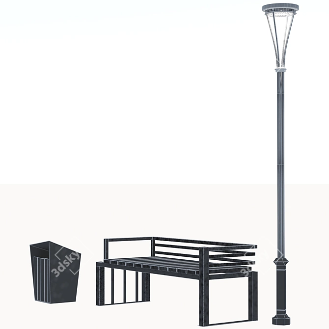 Outdoor Elements: Bench, Urn, Lantern 3D model image 3