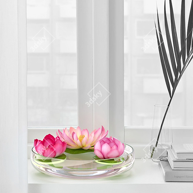 Floating Lily Artificial Flowers Set 3D model image 4