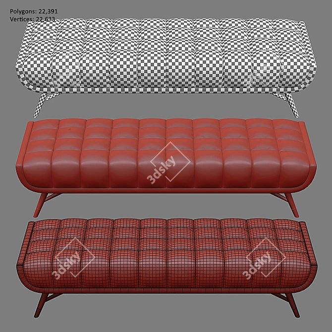 Chic Velvet Upholstered Bench 3D model image 4