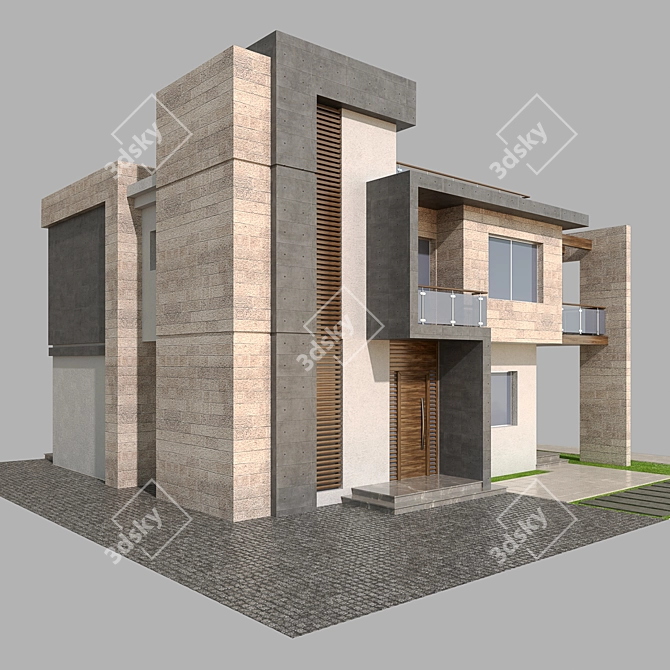 Contemporary Villa with Stone & Concrete 3D model image 1