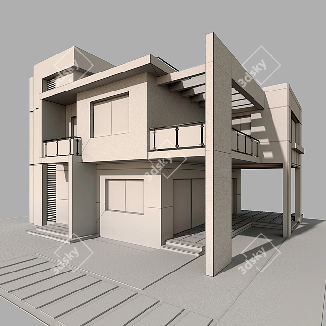 Contemporary Villa with Stone & Concrete 3D model image 2