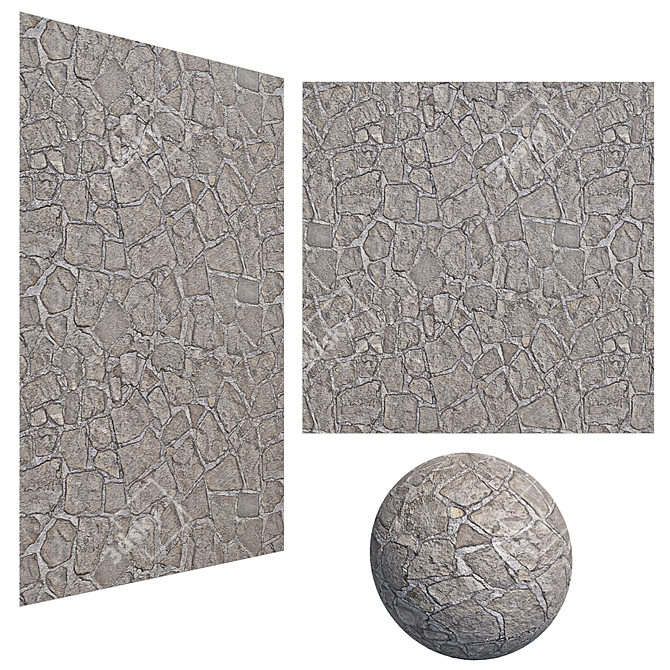 Cobblestone Gray Wall: High-Res Tileable Textures 3D model image 1