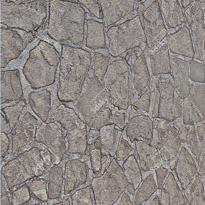 Cobblestone Gray Wall: High-Res Tileable Textures 3D model image 2