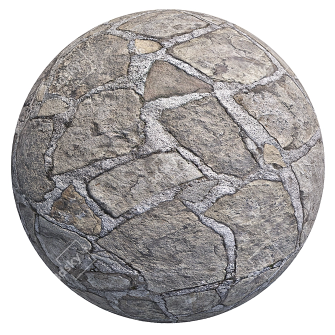 Cobblestone Gray Wall: High-Res Tileable Textures 3D model image 4