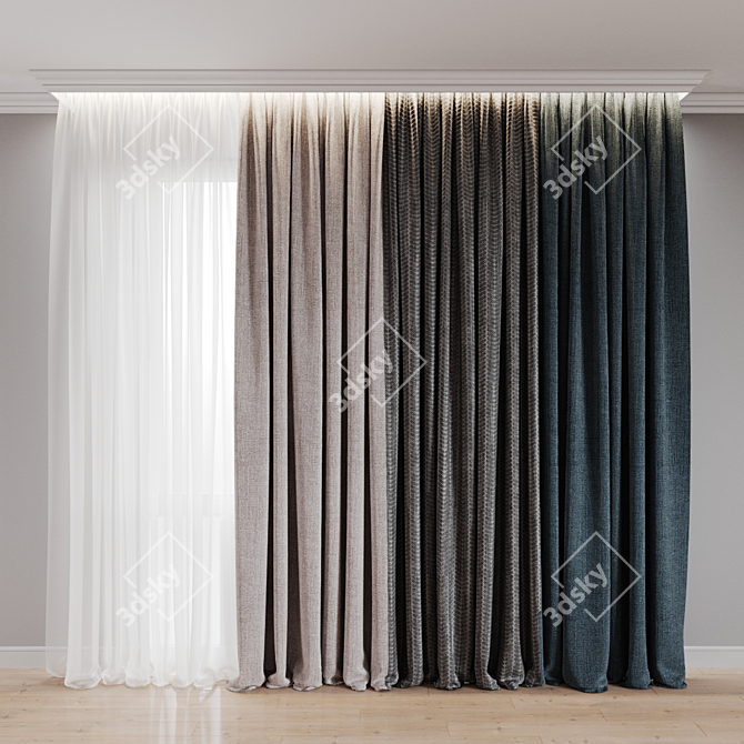 8-Color Curtain & Sheer Set 3D model image 1