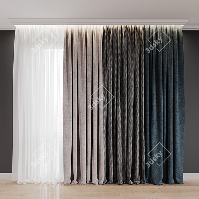 8-Color Curtain & Sheer Set 3D model image 3