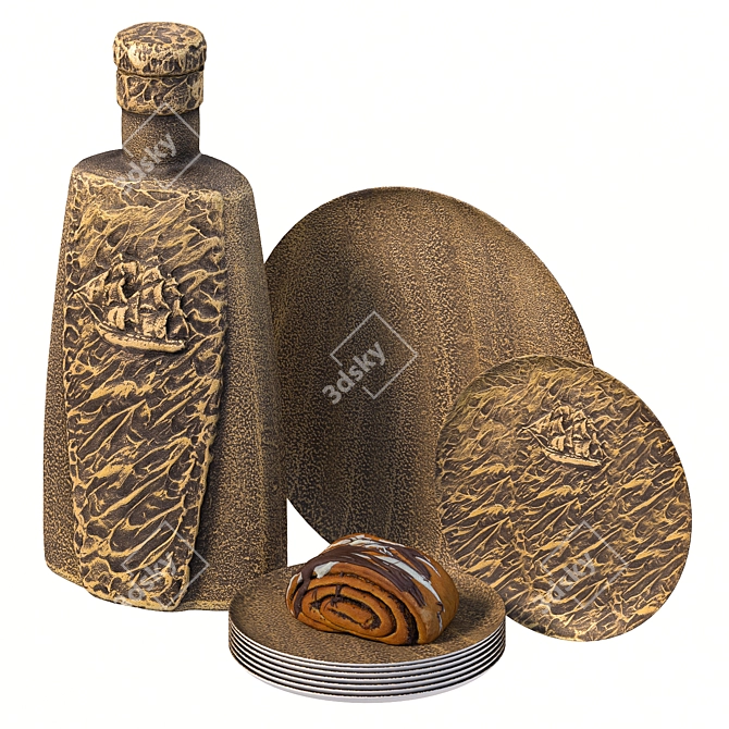 Handcrafted Decoupage Bottle Set 3D model image 2