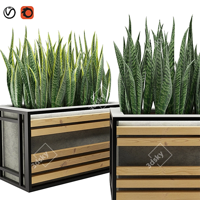 Concrete Textured Sansevieria Planter 3D model image 1