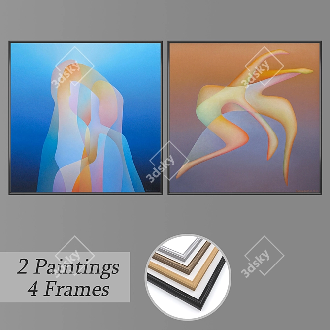 Artful Frames Set: 2 Paintings & 4 Frame Options 3D model image 1