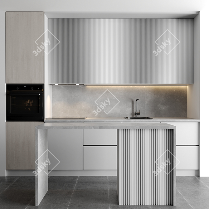 Modular Kitchen 3D Model 3D model image 1