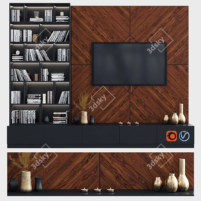 Modern TV Wall Unit with Varying Rendering Formats 3D model image 1