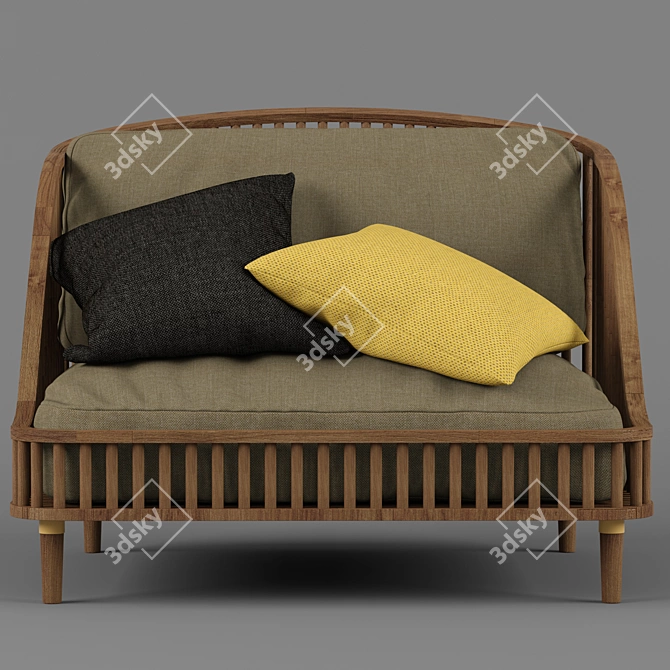 Modern Wood and Fabric Love Seat 3D model image 1