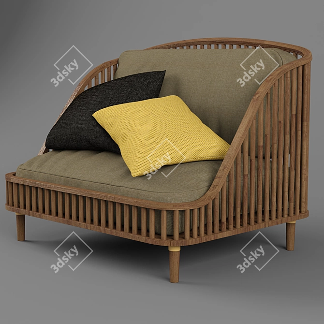 Modern Wood and Fabric Love Seat 3D model image 2
