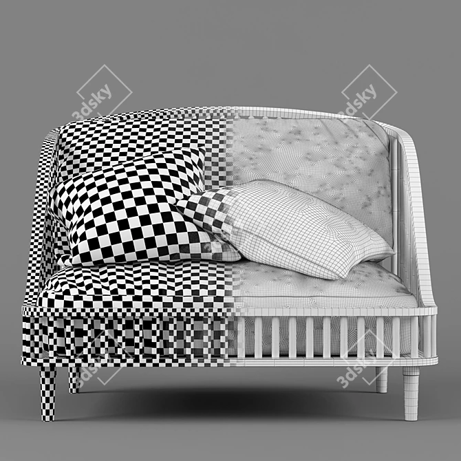 Modern Wood and Fabric Love Seat 3D model image 3