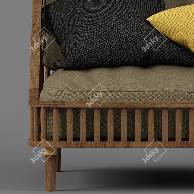 Modern Wood and Fabric Love Seat 3D model image 4