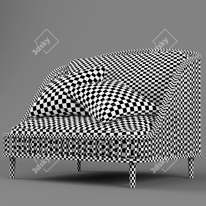 Modern Wood and Fabric Love Seat 3D model image 5