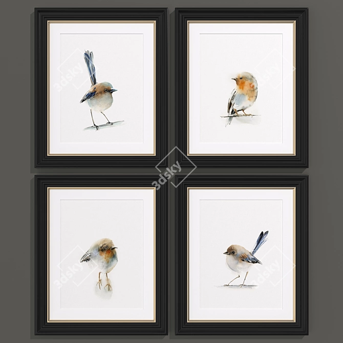 Modern Bird Paintings Set 3D model image 1