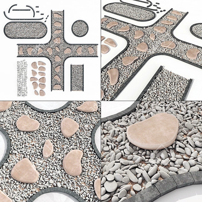 Pebble Road Slabs: Stone Plate Flooring 3D model image 1