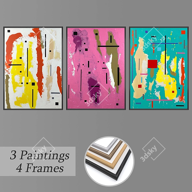 Elegant Wall Painting Set 3D model image 1