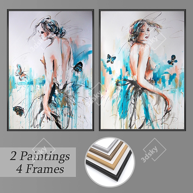 Modern Wall Art Set with Frames 3D model image 1