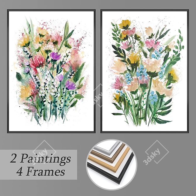 Artful Wall Décor Set with Multiple Frame Options 3D model image 1