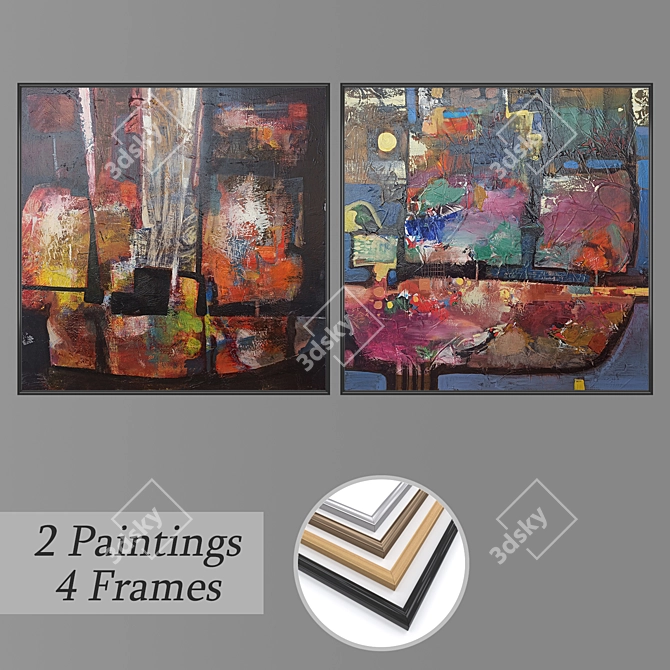 Artful Ensemble: Set of 2 Wall Paintings 3D model image 1