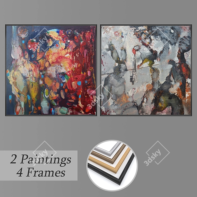 Elegant Wall Art Set with Frames 3D model image 1