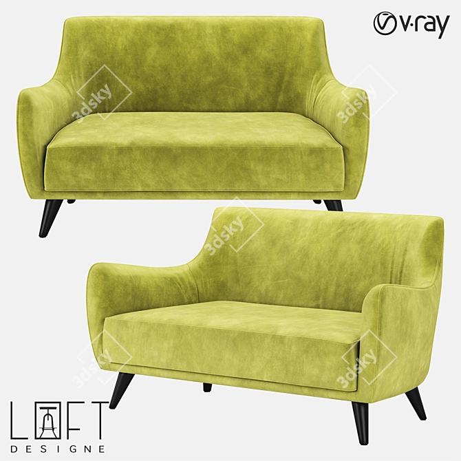 LoftDesigne 1680: Stylish Wood and Fabric Sofa 3D model image 1