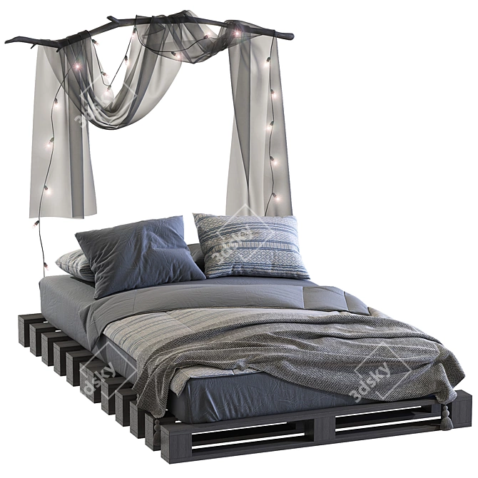 Modern Pallet Bed with Industrial Charm 3D model image 3