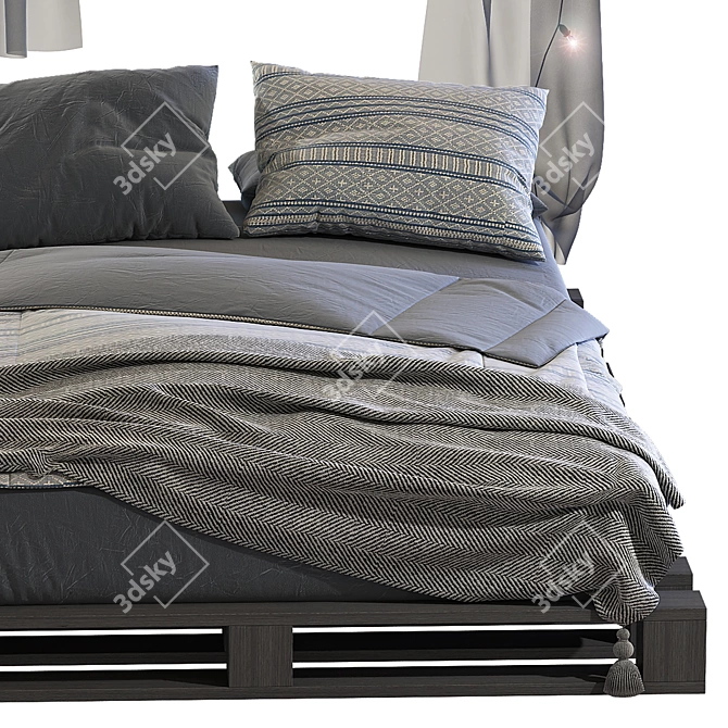 Modern Pallet Bed with Industrial Charm 3D model image 4