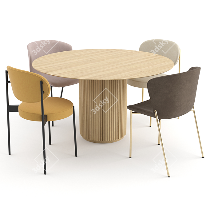 Danish Dinning Set: 4 Chairs + 1 Table 3D model image 1