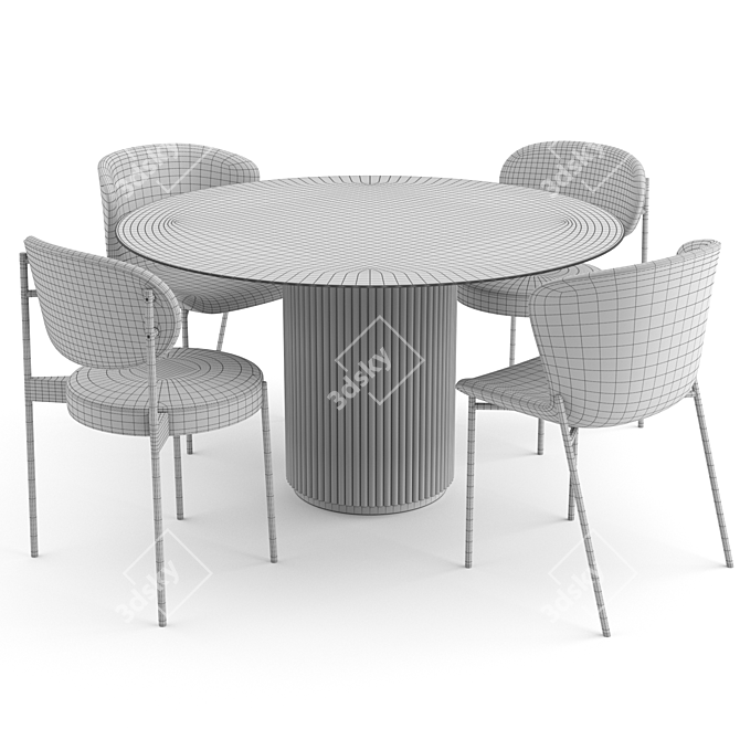 Danish Dinning Set: 4 Chairs + 1 Table 3D model image 3