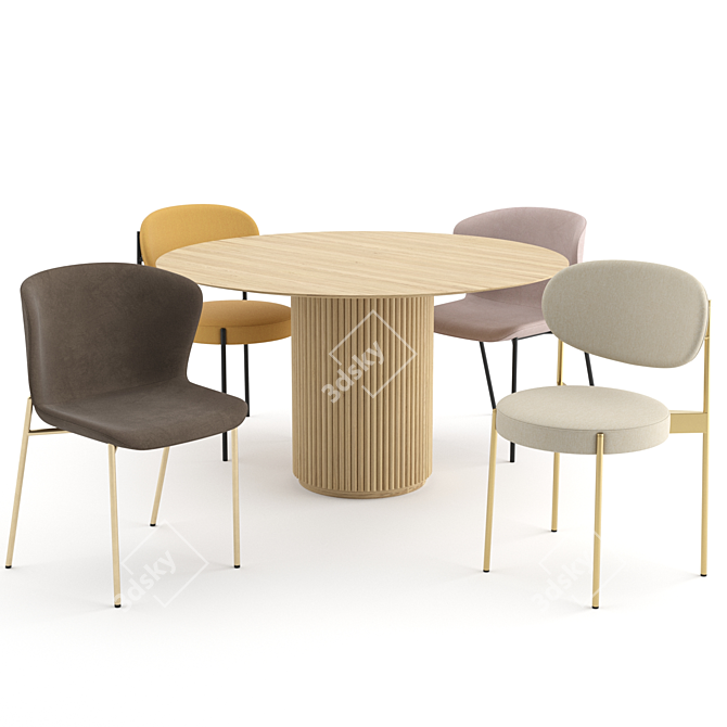 Danish Dinning Set: 4 Chairs + 1 Table 3D model image 4