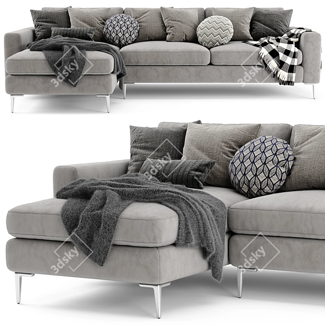 Sleek Nova Left Sectional Sofa 3D model image 2