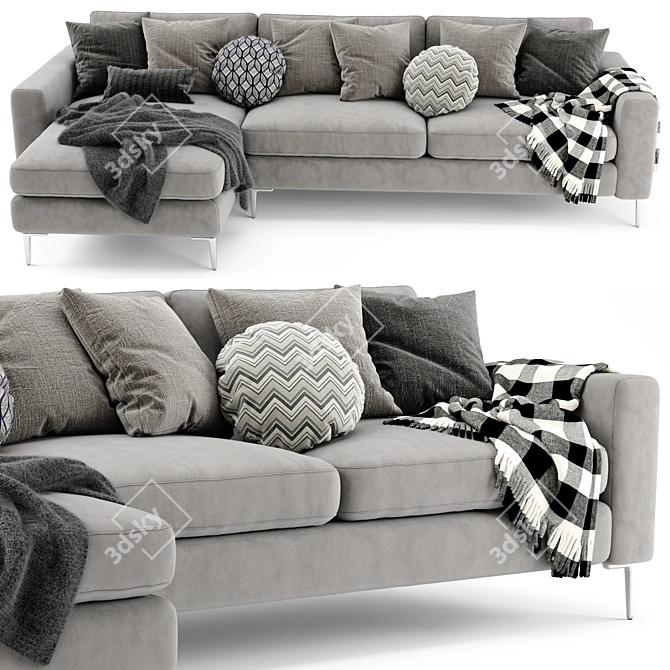 Sleek Nova Left Sectional Sofa 3D model image 3