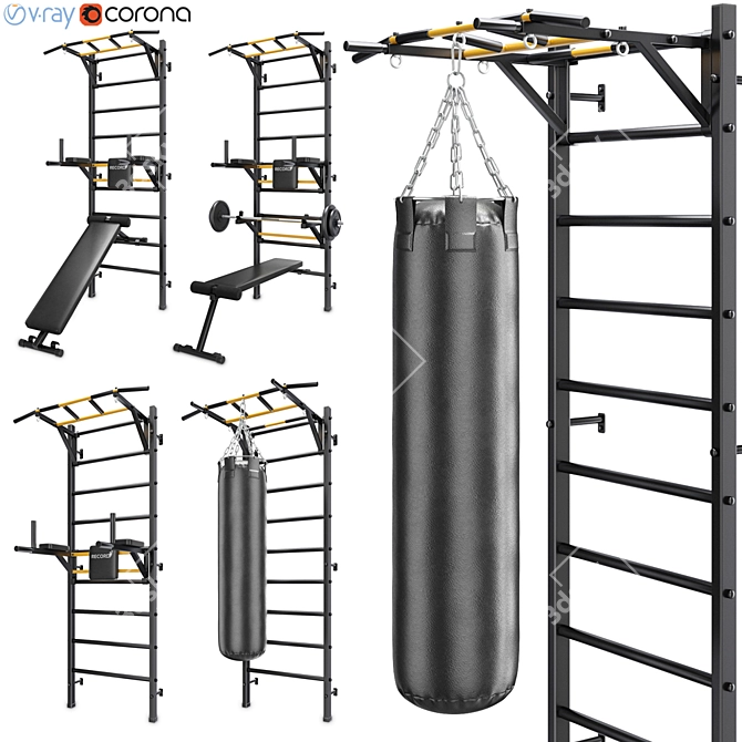 Versatile Wall Bars Set: Perfect for Fitness Training 3D model image 1