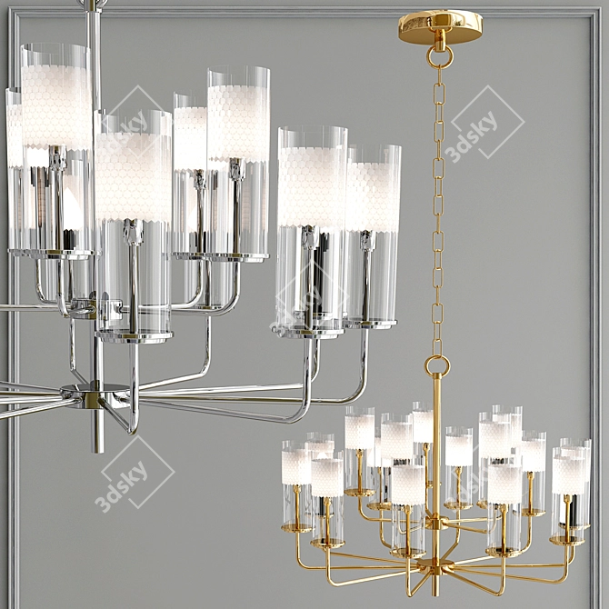 Elegant Golden Metal Chandelier 3D model image 1