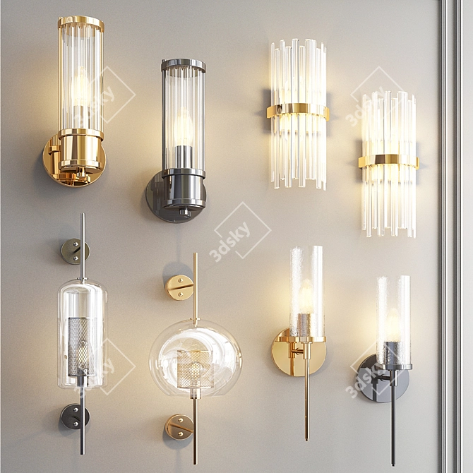 Elegant Gold Wall Lights x4 3D model image 1