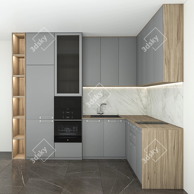 Title: Modern Corner Kitchen 3D model image 2