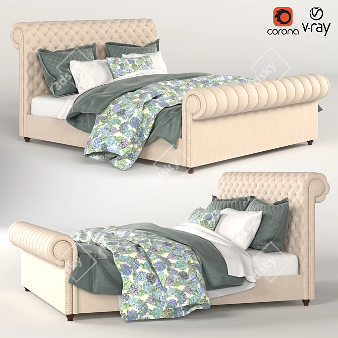 Pottery Barn Chesterfield Upholstered Bed 3D model image 1