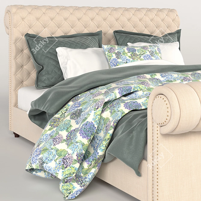 Pottery Barn Chesterfield Upholstered Bed 3D model image 3