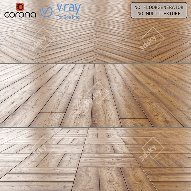 Versatile Floor Laminate Tiles - Standard, Herringbone, Basket Weave 3D model image 1