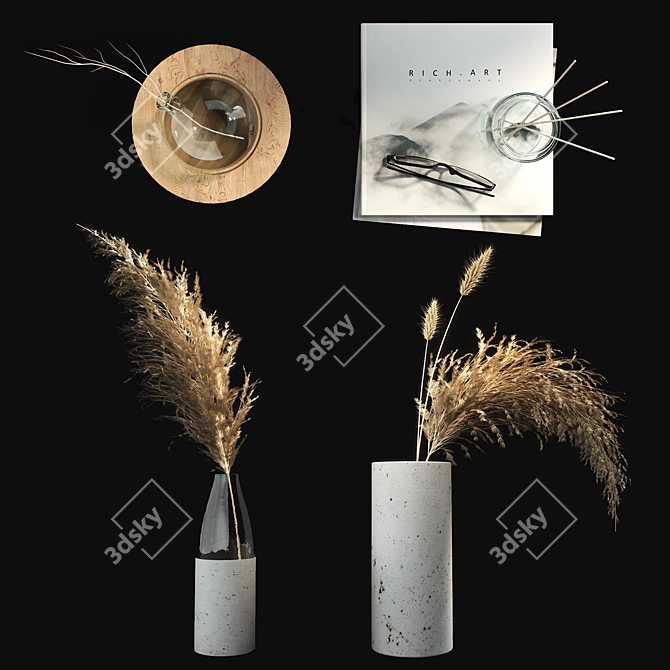 Elegant Dry Plant Decor Set 3D model image 2