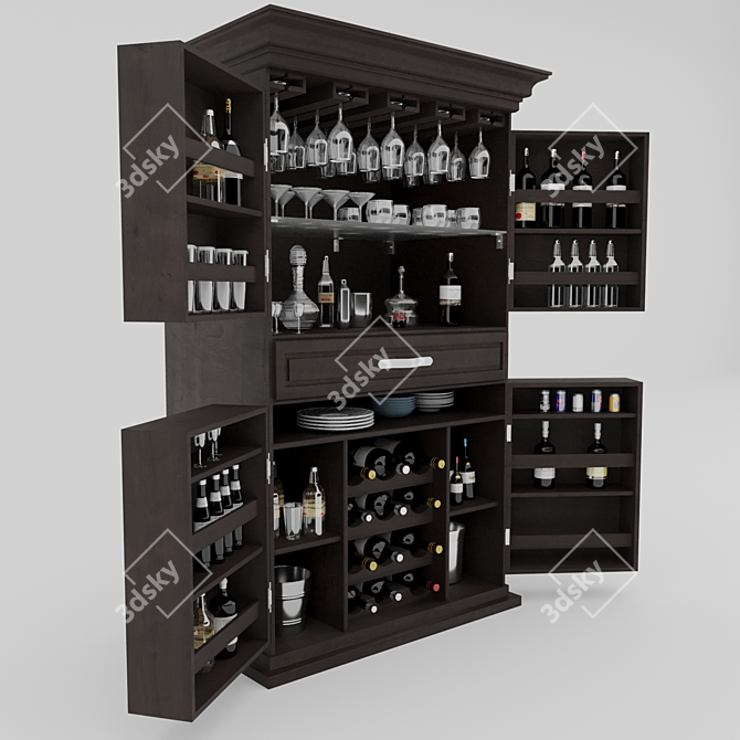 Elegant Wine Cabinet: Wood, Glass, Metal 3D model image 1