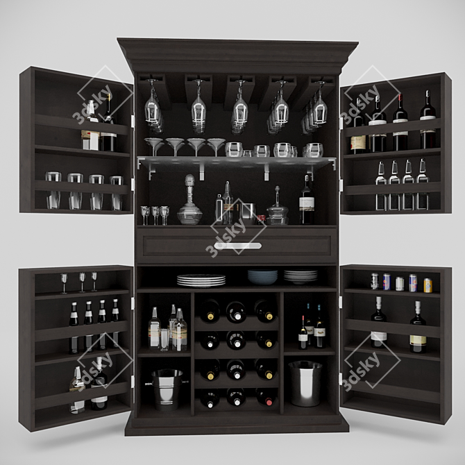 Elegant Wine Cabinet: Wood, Glass, Metal 3D model image 2