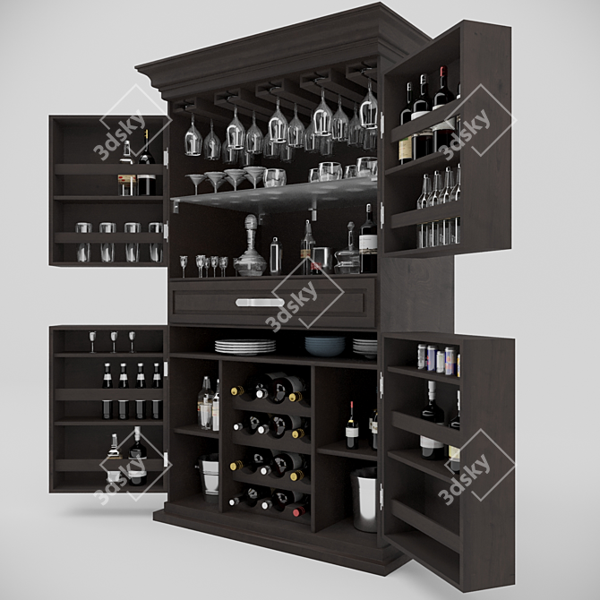 Elegant Wine Cabinet: Wood, Glass, Metal 3D model image 3