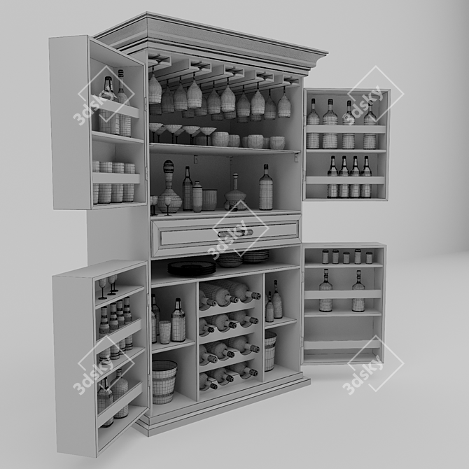 Elegant Wine Cabinet: Wood, Glass, Metal 3D model image 4