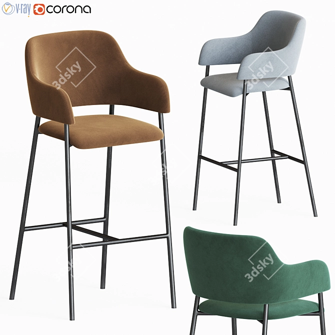 Elegant Livorno Velvet Bar Stool 3D model image 1