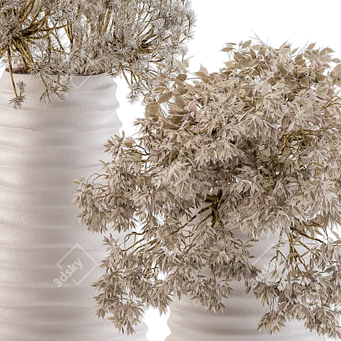 Rustic Vase Set with Dry Plants 3D model image 2